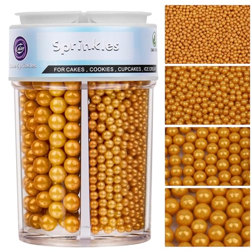 Image of Sprinkles for Cake Decorating, 7.8oz Yellow Pearl Sprinkles 4 Sizes Mix for Cake Cupcake Cookie Baking Donuts Ice Cream Toppings