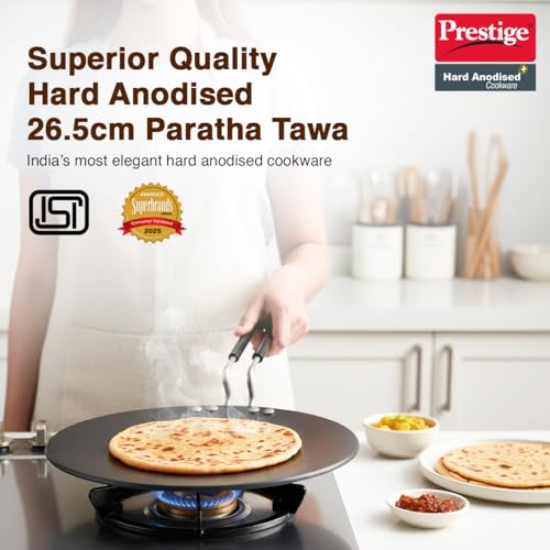 Prestige Hard Anodized Plus Roti/Chapati Tawa (Aluminium)|Wide Base with 26.5 cm|Perma Cool Handle|Gas & Induction Compatible|2 Years Warranty view 2