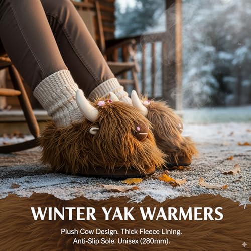 Highland Cow Slippers, Fluffy Warm Plush Animal Slippers with Non-Slip Sole, Cute Cartoon Cow House Slippers for Women and Men2