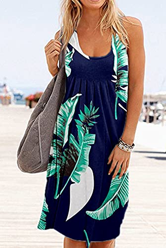 Image of Camisunny Women Casual Loose Tank Dresses Sleeveless Beach Vacation Dress Swing Pleated U Neck Fashion Soft