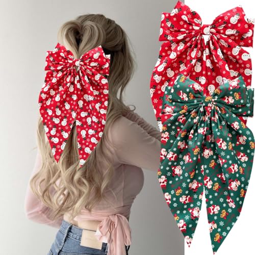 2 Pinzas para cabello navideñas con moños, rojo y verde miniatura 3