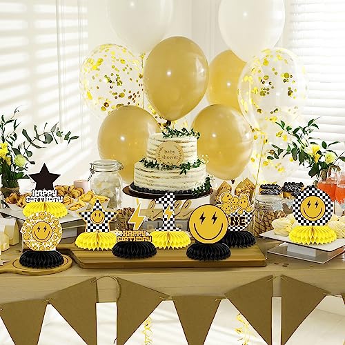 Outus 9 Pcs One Happy Dude Honeycomb Centerpiece One Happy Dude 1st Birthday Decoration Set Smile Face Table Toppers Centerpieces Party Supplies for Wedding Baby Shower Birthday Party Home Decor