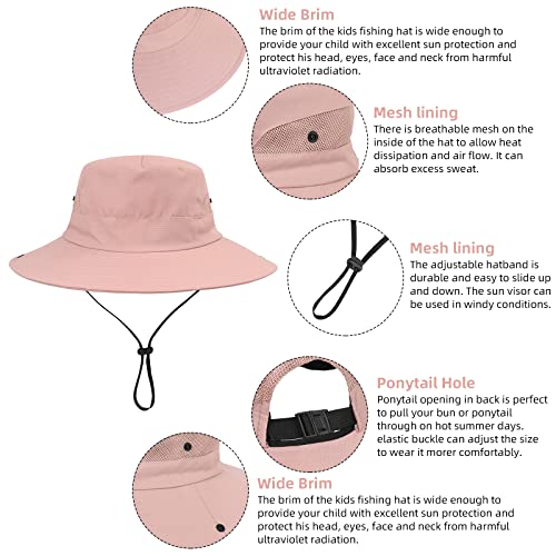 Kids Sun Hat with Ponytail Hole UV Protection Wide Brim Summer Beach Bucket Cap Fishing Hat for Girls3