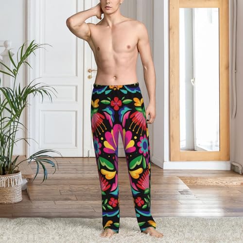 Mens Pajama Pants Bottoms With Pockets- Colorful Floral Embroidery Mexican Soft Men Lounge Pants, Comfy Mens Pj Pants2