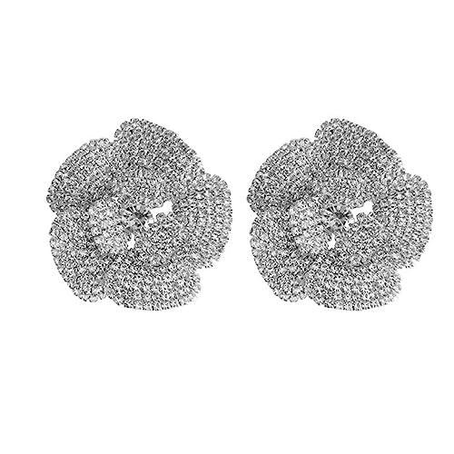 Crystal Flower Stud Earrings for Women Girls Silver Plated Exaggerated Clear Crystal Cluster Wedding Statement Earring Elegant Birthday Christmas Anniversary Party Jewelry Delicate Gifts