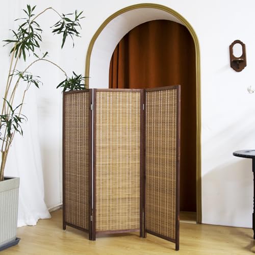 3 Panel Short Panel Divider Screen,3.95 FT Tall Bamboo Room Divider Folding Privacy Screen,Short Panel Divider Freestanding Room Divider for Room Seperation,Brown