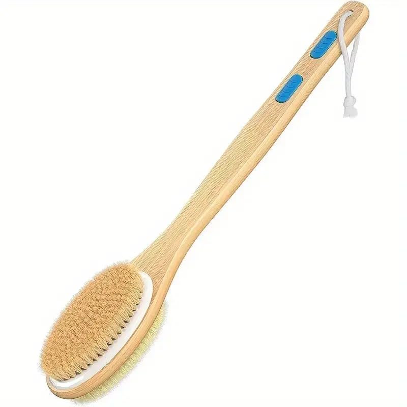 Image of Dry Brushing for Body Cellulite and Lymphatic, Dry Skin Long Handle Body Brush Natural Bristle Exfoliator Scrubber for Bath Shower Wash Brushing Exfoliating Legs and Back