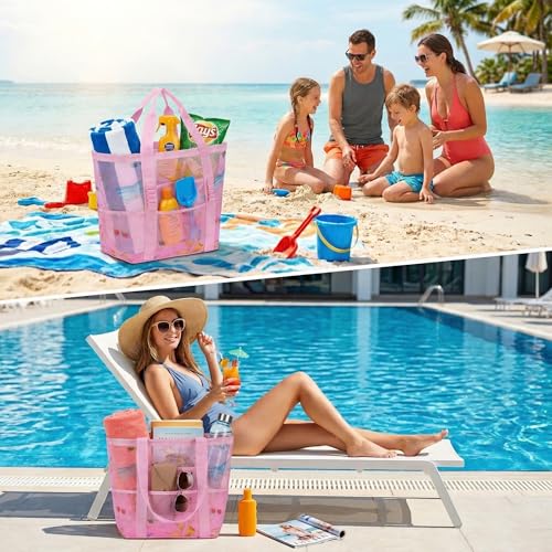 wanchel Mesh Beach Bags for Women - Plus Waterproof Sandproof Tote Bag with 8 Pockets and 1 inner Zipper Closure Pockets by wanchel - Used condition - Image 2