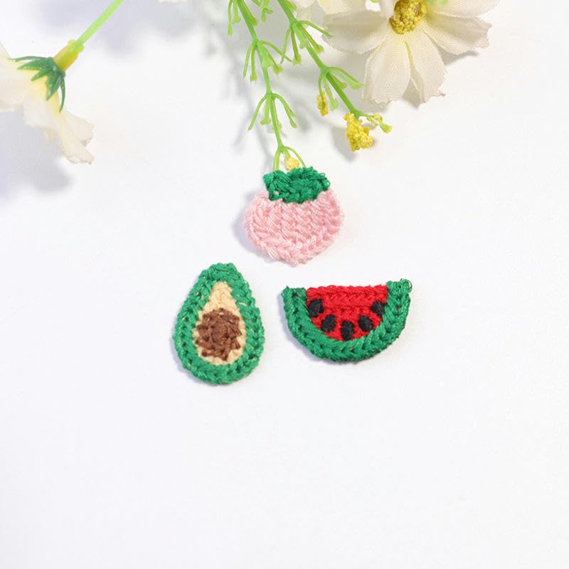 Naszywka haftowana 6,5 * 3 CM 30 SZTUK Arbuz Ręcznie Robione Szydełkowe Aplikacje Naszywki Owocowe Małe Haftowane Żelazkowe Na Ubrania(5#strawberry 2.5 * 1.8cm)