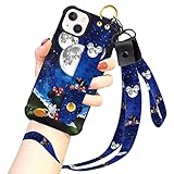 Cartoon Case for iPhone 14 Case 6.1 Inch Cute Mickey Minnie Moon Cartoon Character Design with Lanya