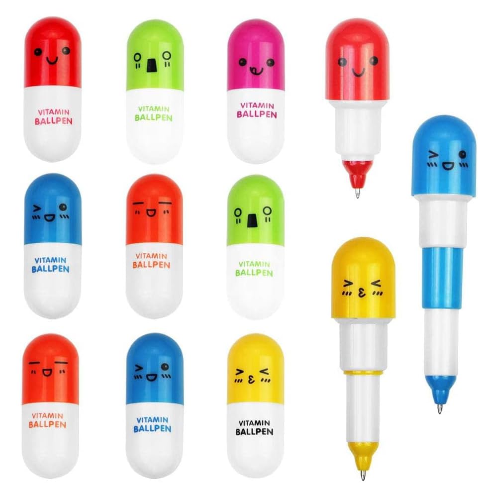 24 Pcs Mini Retractable Ballpoint Pens with Cute Emoticon Cartoon Face Kawaii Blue Ink Writing Ball Pens Set for Kindergarten School Gifts (Random Color)