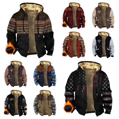 Western Fleece Jacket Men Vintage Graphic Sherpa Zip Up Heavy Warm Big and Tall Lined Coats with Hooded4