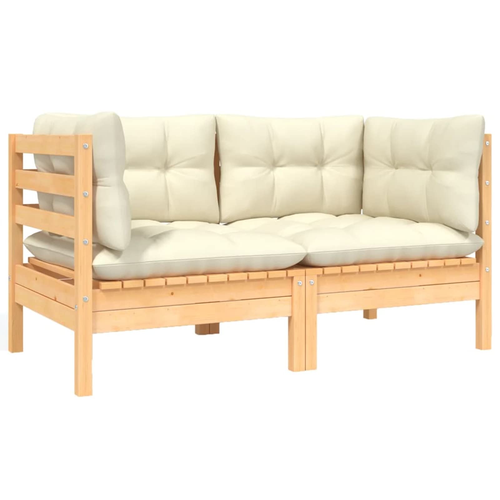 Homgoday Sofá de jardín de 2 plazas Madera Maciza Pino con Cojines cremasofa Exterior palets Madera Sofa palets Exterior Marrón y cremaSofá de Esquina (2 Unidades)