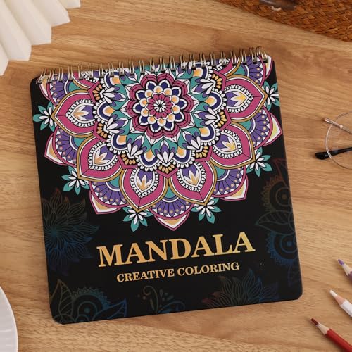Mandala Coloring Book for Adults Relaxation and Teens Stress Relief Spiral Coloring Book for Women Hard Cover Spiral Bound Mindfulness Stress-Free Patterns for Adult to Relax Relieve Anxiety Gifts