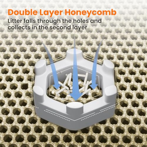 Petinstinct Katzenklo Matte, 60x45cm Große Katzenstreu Matte, Doppelschichtiger Entwurf der Bienenwabe Matte, Wasserdicht und Langlebig, Katzentoilette Unterleger, Beige