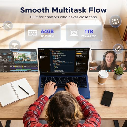 Image of NIMO 15.6 FHD Gaming-Laptop, AMD Ryzen 7 8745HS 64GB DDR5 RAM 1TB SSD (Beat i7-1360P, up to 4.9GHz) Radeon 780M GPU, FHD 100W Fast PD USB4 for AI Multitasking Streaming Creators College, 2-Y-Warranty