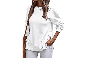 SHEWIN Womens Sweatshirt Casual Long Sleeve Lightweight Pullover Tops Loose Crewneck Sweatshirts with Side Slit