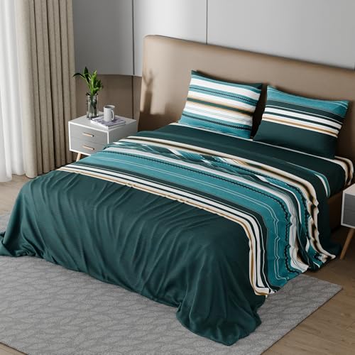Image of BLISSHOME SoftTouch 150TC Cotton King Size Printed Bedsheet with 2 Pillow Covers for Double Bed, Silky Smooth Bedding Set, Breathable, Easy Maintain, Geometric Pattern - Green (228cm X 274cm)
