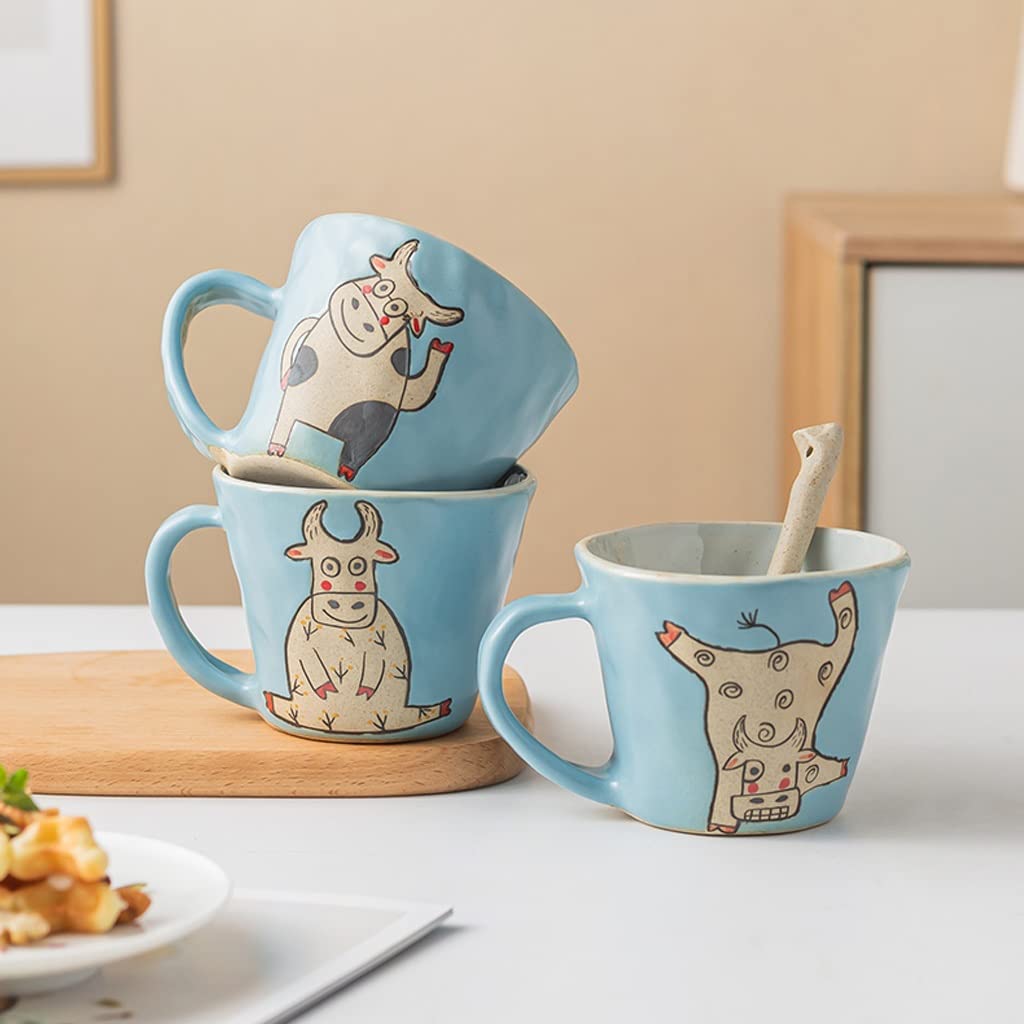 Kaffeetasse Becher keramischer kreativer handgemachter Kaffeetasse Großraum-Haushalts-Trinkbecher handgemaltes Muster Interessante Tasse Teetasse (Color : A)