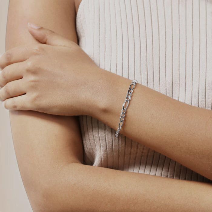 LeCalla Solid 925 Sterling Silver Figaro Link Chain Bracelet | Italian Diamond-Cut Figaro Chain Bracelet for Women Men, Made in Italy (7, 7.5, 8, 8.5, 9 Inches) - Image 3