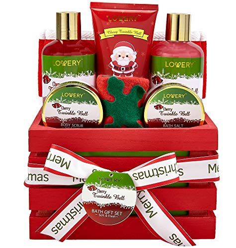 Bath and Body Christmas Gift Basket For Women and Men – Cherry Twinkle Bell Home Spa Set, Includes Fragrant Body Lotions, Bath Salts, Stocking Stuffer, Loofah Scrubber and More Bath and Body Christmas Gift Basket For Women and Men – Cherry Twinkle Bell Home Spa Set, Includes Fragrant Body Lotions, Bath Salts, Stocking Stuffer, Loofah Scrubber and More