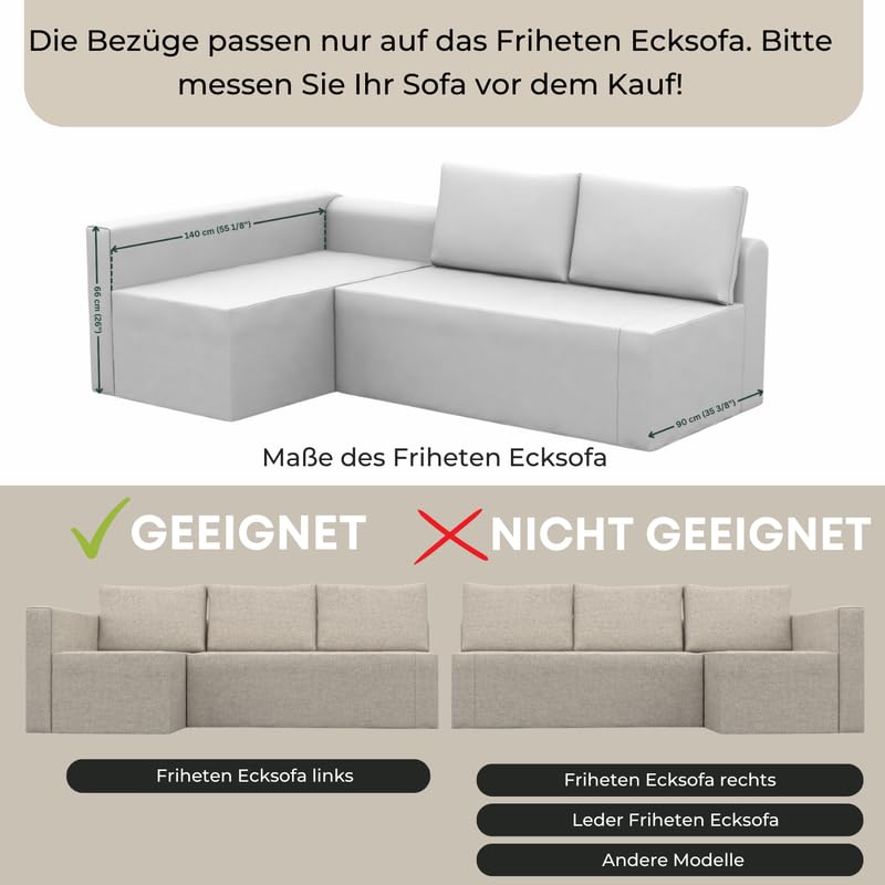 comfortly Friheten Ecksofa Links Ersatzbezug, Ecksofa strapazierfähiger Bezug, Haustier- und fleckenbeständiger, langlebiger Nanotechnologie-Stoff, leicht zu reinigen und auszutauschen (Beige Farbe)