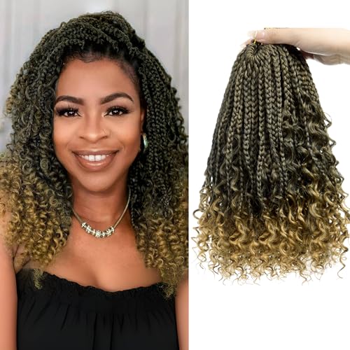 12 Inch Goddess Box Braids Crochet Hair Bohomian Crochet Box Braids Curly Ends 8 Pack 3X Crochet Braids Synthetic Crochet Hair for Black Women