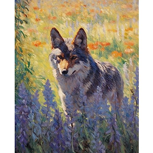 Tucocoo Wolf Paint by Number for Adults, DIY Digital Oil Painting Kits on Canvas with Brushes and Acrylic Pigment, Garden Nature Animal Abstract Style for Home Wall Decor 16x20 inch (Frameless)
