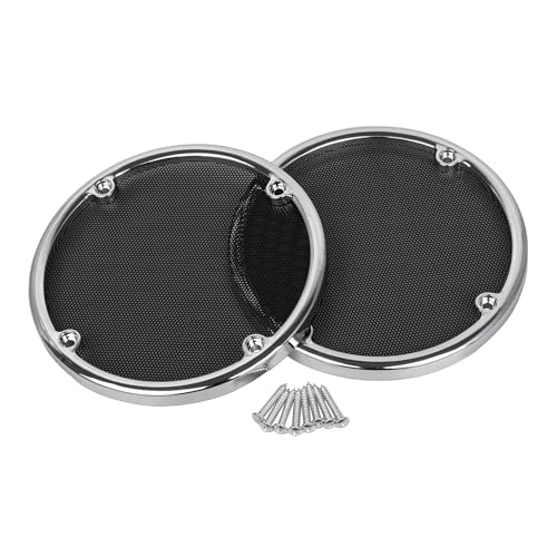 Image of Black+Chrome Rear Speaker Trim Grills Mesh Covers Fit for Harley Street Glide Electra Glide Ultra Classic FLHTC FLHX 2006-2013