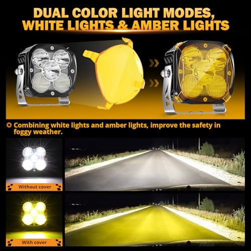 Image of Auxbeam 4.5 Inch led pods with DRL, XP-Ultra Series Pod Lights 128W 15200LM , Spot Flood Combo Offroad Lights with Amber Covers, Cube Ditch Lights for Jeep Ford UTV ATV
