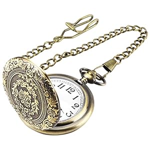 Vintage Taschenuhr mit Kette, Arabisch Ziffern Quarz Taschenuhr für Männer Frauen Vater Opa Geburtstag Jahrestag (Bronze)