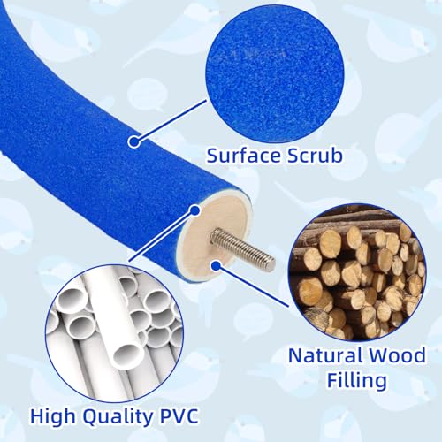 Image of Rypet Parrot Perch Stand Toy Used for Cage Corner for Paw Grinding Clean Stick Exercise, Rough-Surfaced Quartz Bird Perch Standing Cage Accessorie for for Small Parakeets Cockatiel Conures (Blue XL)