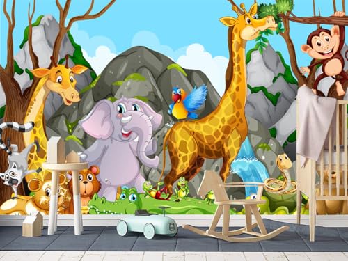 Image of Cartoon Design Kids Theme Vinyl Poster Animals Wallpaper Wall Sticker for Home Decor, Living Room, Bedroom,Kids Room, Play Room (Self Adhesive Vinyl, 3x4 feet i.e 36x48 inch) 01