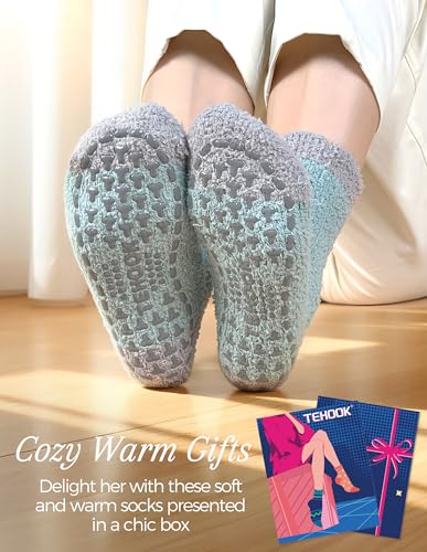 Image of TEHOOK Warm & Cozy Gifts for Women, Fluffy Fuzzy Plush Sleeping Slipper Socks - Soft Warm Fabric