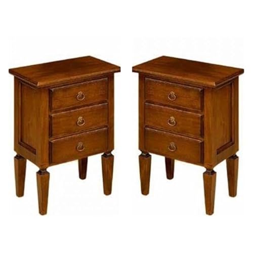 Vicentini arreda 2 COMODINI SPILLO IN LEGNO NOCE SCURO ARTE POVERA CON POMELLI AD ANELLO