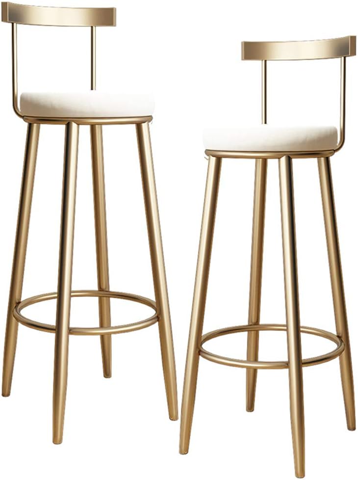 Counter Height Barstools with Backrest High Stool Wrought Iron Bar Stool Gold Metal Leg Velvet Cushion, Kitchen Breakfast Chair Footrest for Bistro Pub Dining Room Coffee