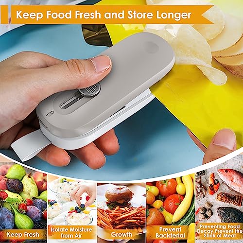 FEPPO Mini Bag Sealer, Bag Sealer with Cutter 2 in 1 Heat Sealer, Portable Chip Sealer Handheld Food Sealer Mini Sealing Machine For Plastic Bags Chip Bags Food Storage (Battery Included)