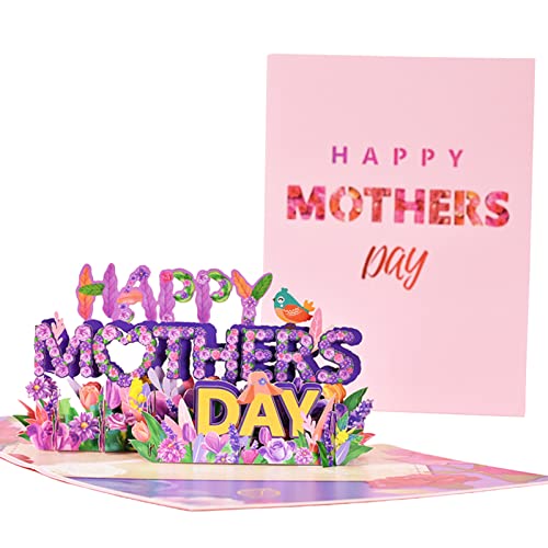 Paper Happy Mothers Day Pop Up Card 3D Cut Out Word Greeting Card Pop Up Mothers Day Cards Wonder Love Cards for Mom Handmade Greeting Gift Card with Envelope for Mom Grandma Mother