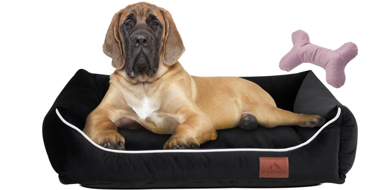 FUUFEE Lux Dog Bed | 120x90 cm | Cozy Sofa for Extra Large Dogs | Comfortable and Washable | with Removable Cover | Perfect for Your Pet's Rest and Relaxation | Ultra Black