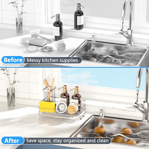 VANZAVANZU Sink Caddy, 304 Stainless Steel Kitchen Sink Organizer - Image 2