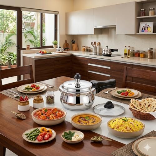 Image of Premier Stainless Steel Induction Bottom Handi Pressure Cooker 3 Litre with Glass Lid | Triple Safety Valve | ISI Certified | Compatible with Gas & Induction Cooktop | 5 Year Warranty
