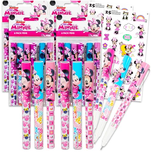 Stylos Minnie Mouse Disney pour écrire sans fatigue - Lot de 24 stylos à bille et stickers