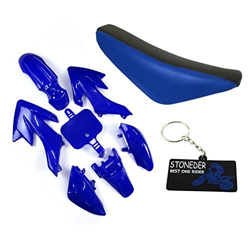 STONEDER Carénage en Plastique Bleu et Noir - Siège Haut en Mousse - pour Motocross Honda CRF50 XR50 de 50, 70, 90, 125, ou 160 CC