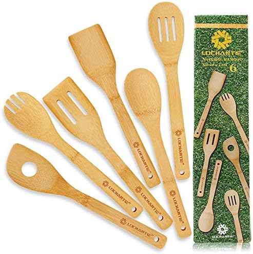 Wooden Spoons for Cooking - Kitchen Utensils Set 6 pcs Bamboo Wooden Spoons & Spatula Cooking Utensils