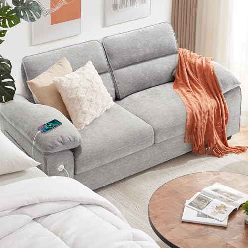 Ihanherry 71.5" Loveseat Sofa with USB, Chenille, Grey