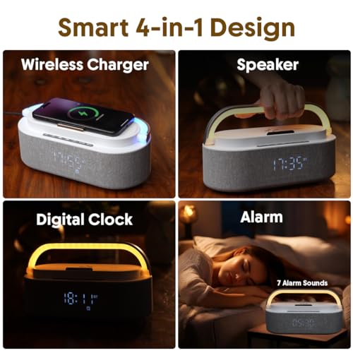 Image of GROOVE ARC 25W 4-in-1 Wireless Speaker with 15W Wireless Charging, Digital Clock, Alarm, Sleep Timer, RGB Light, BT 5.4, Phone Stand, Type C Charging, Multi Connectivity, 5H Playtime, Oval Design