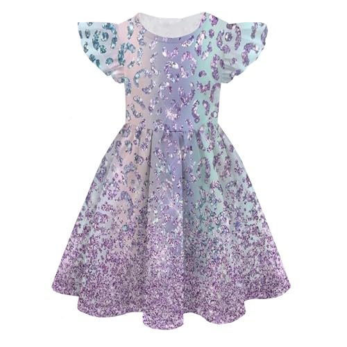 Vestido de princesa de moda con estampado digital en 3D para niñas, vestido de princesa de moda, vestido de manga con vuel, morado, 8-9 años