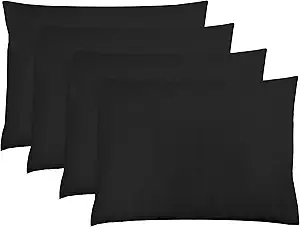 ZPECC Black Pillow Cases Queen Size Set of 4, 20x30 Envelope Closure Pillowcases, Soft Plain Brushed Microfiber Covers Hypoallergenic Breathable
