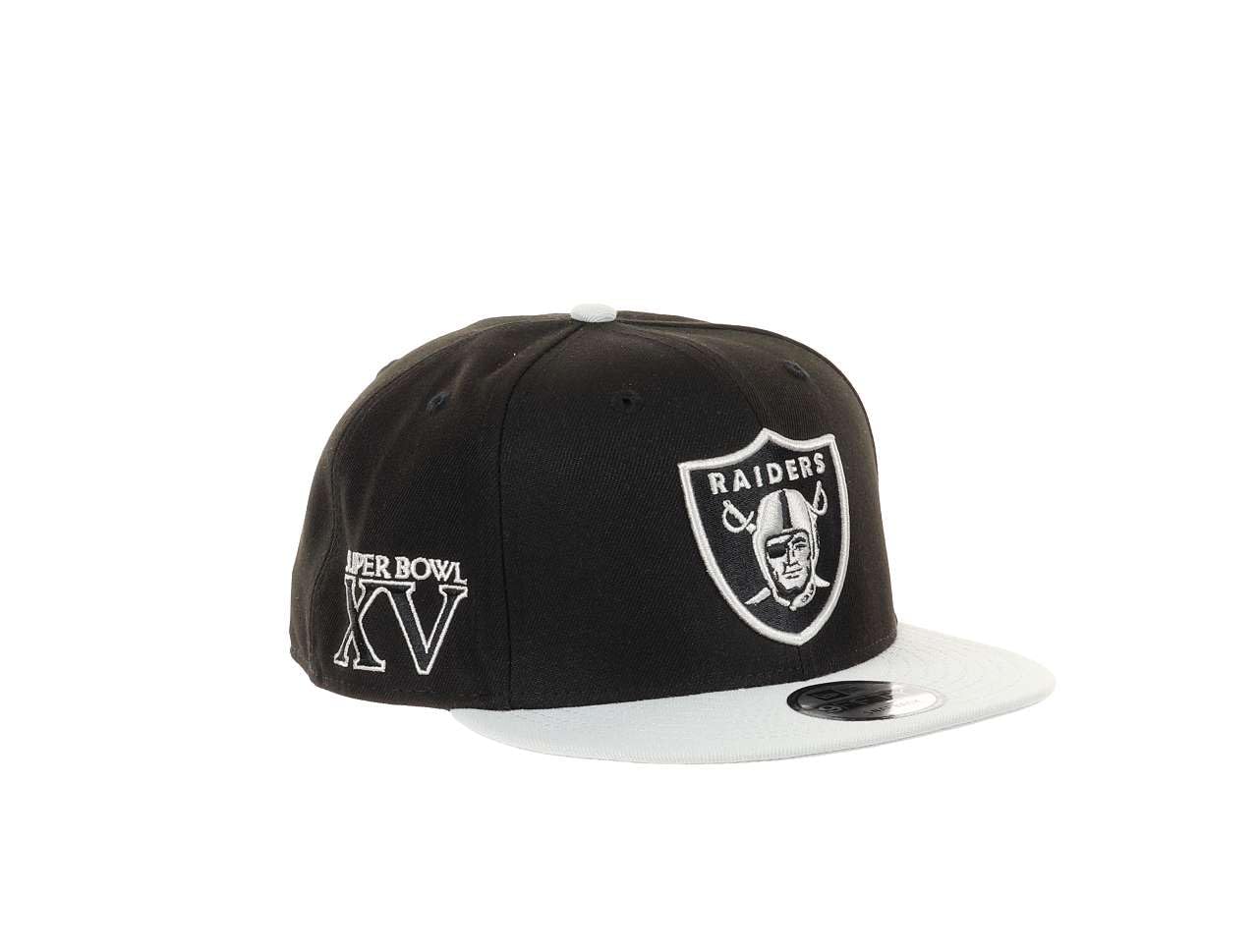 New Era Las Vegas Raiders NFL Two Tone Superbowl XV Black Grey 9Fifty Adjustable Snapback Cap