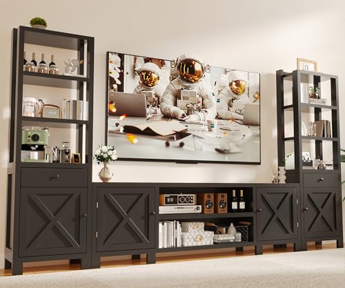 For Tvs Up To 70", Modern White Wood Media Console With Power Hub For Living Room (black)